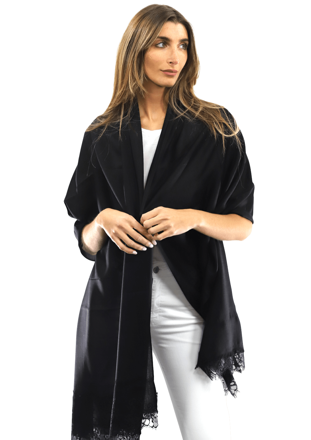 Lace Trim Scarf-Black/Black