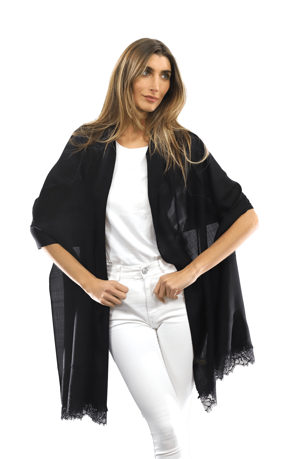 Lace Trim Scarf-Black/Black