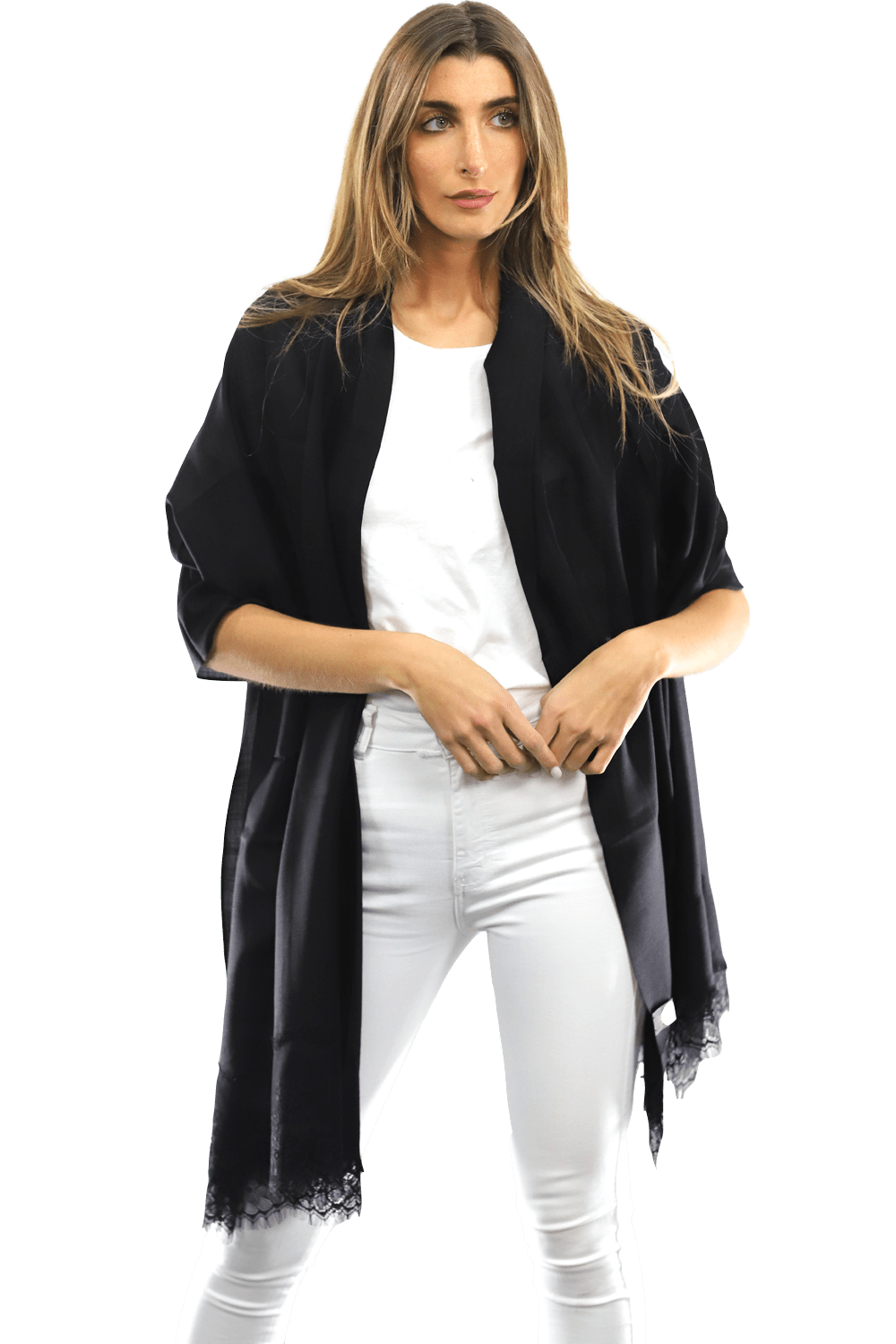 Lace Trim Scarf-Black/Black