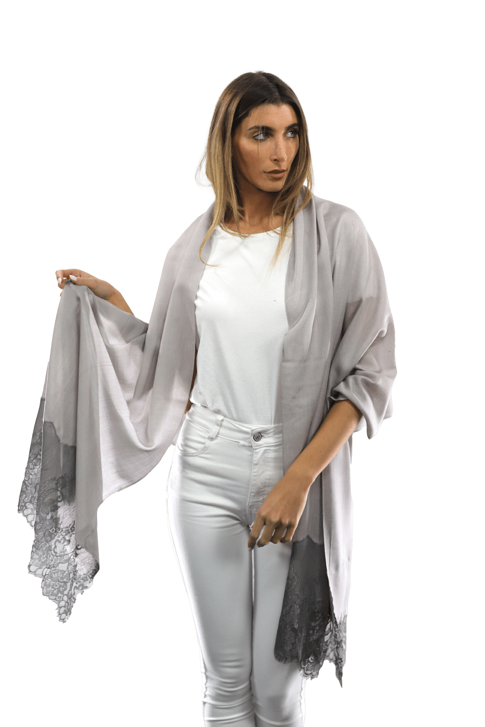 Lace Trim Scarf-Grey