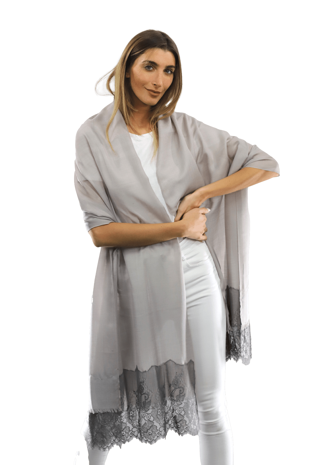 Lace Trim Scarf-Grey