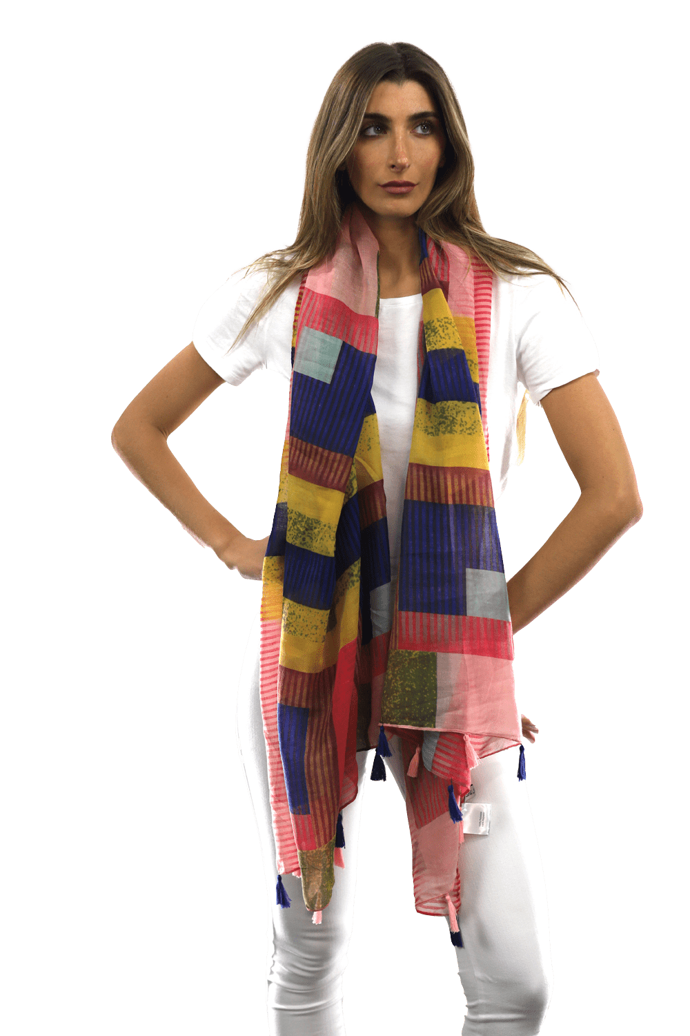 Multi-colored pattern woven scarf-Pink