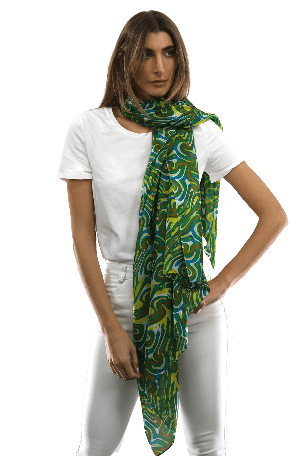 Multicolor Swirl Scarf - Green