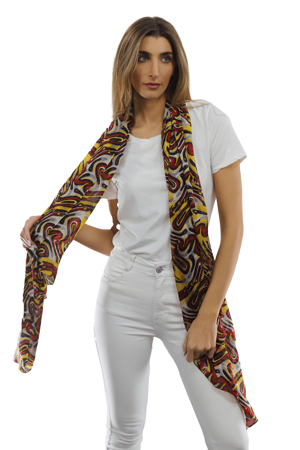 Multicolor Swirl Scarf - Red