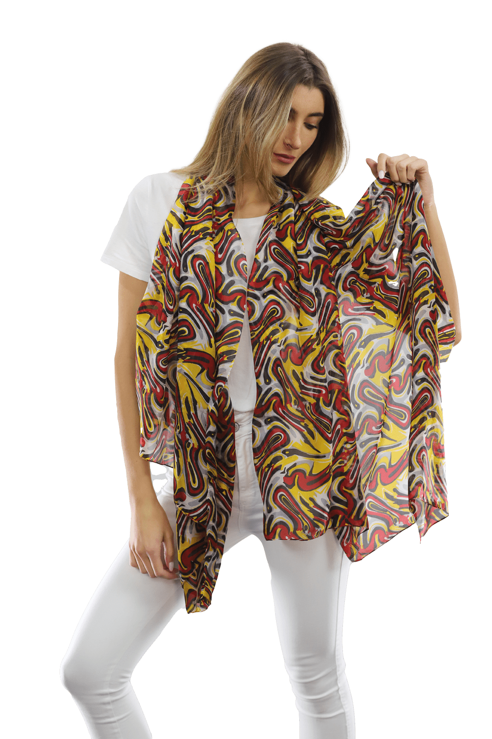 Multicolor Swirl Scarf - Red