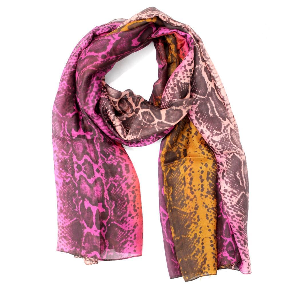 Ombre Snake Print Silk Scarf - Black/Pink