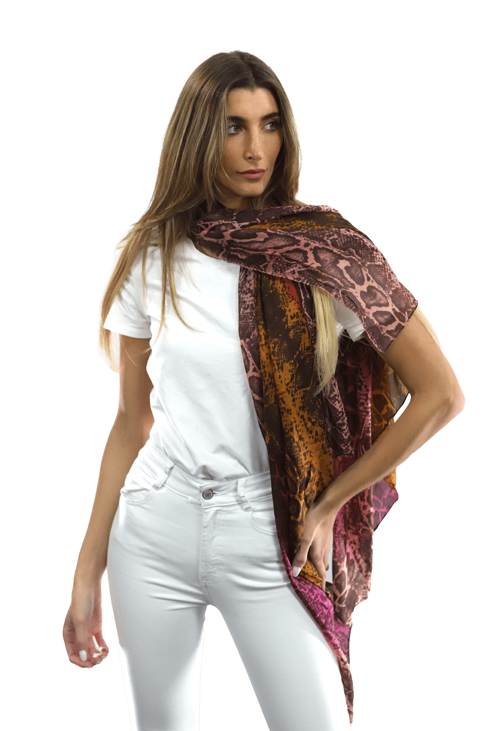 Ombre Snake Print Silk Scarf - Black/Pink