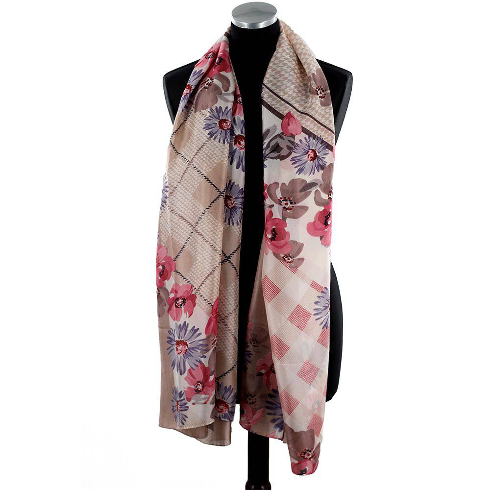 Oversized Floral Printed Scarf -Pink