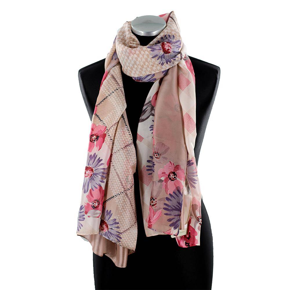 Oversized Floral Printed Scarf -Pink