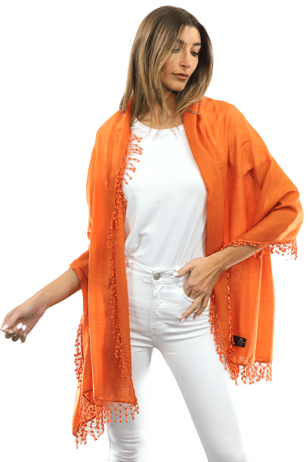 Pom Pom Wool/Silk Scarf - Scarf - La Fiorentina,Orange SAKS-01