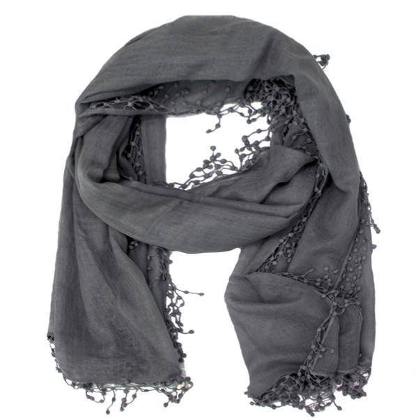 Pom Pom Wool/Silk Scarf - Scarf - La Fiorentina,Grey SAKS-01