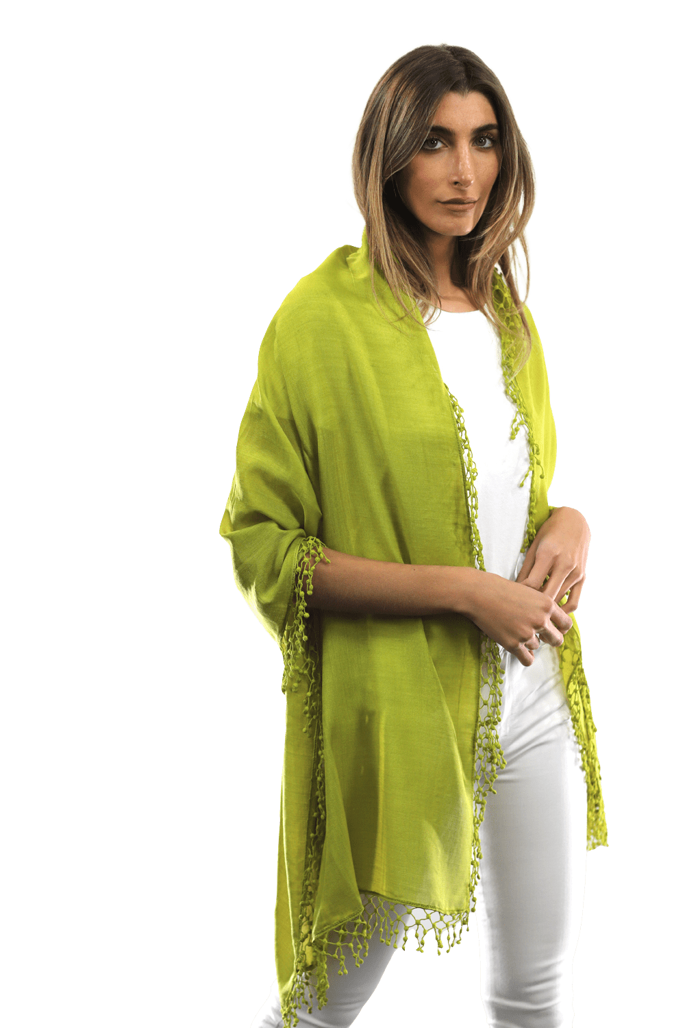 Pom Pom Wool/Silk Scarf - Scarf - La Fiorentina,Lime SAKS-01