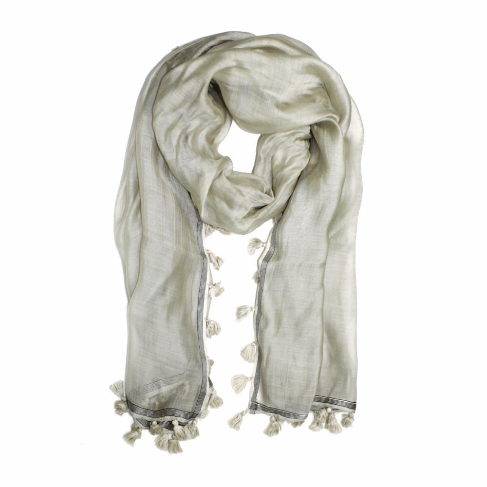 Scarf w/ Pom Poms-Light Green