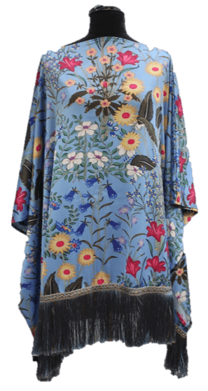 Silk Like Floral Fringe Poncho