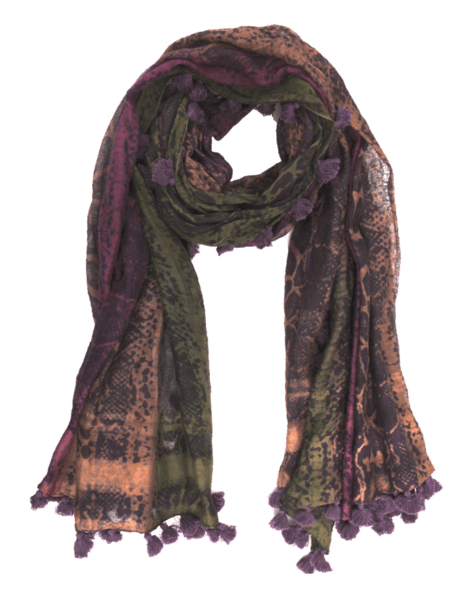 Snake Print Pom Pom Fringe Scarf - Scarf - La Fiorentina EF-2597-2