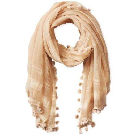 Solid Scarf w/ Pom Poms - Beige
