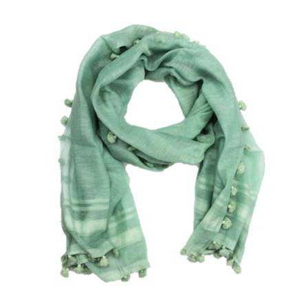 Solid Scarf w/ Pom Poms- Mint