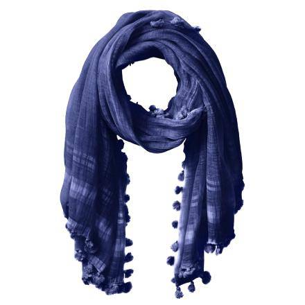 Solid Scarf w/ Pom Poms- Ocean Blue