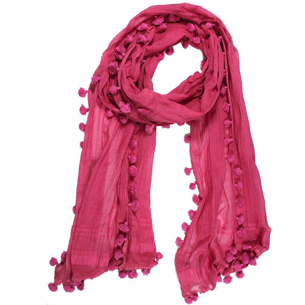 Solid Scarf w/ Pom Poms - Peony