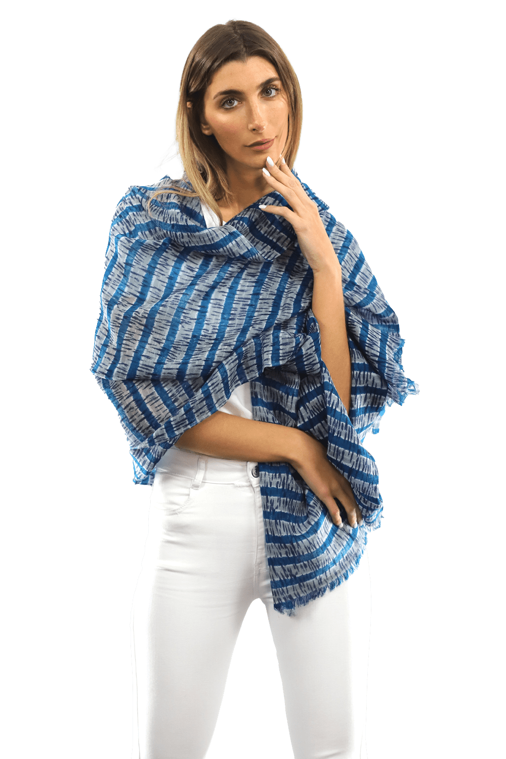 Tie Dye Light Print Scarf- Blue