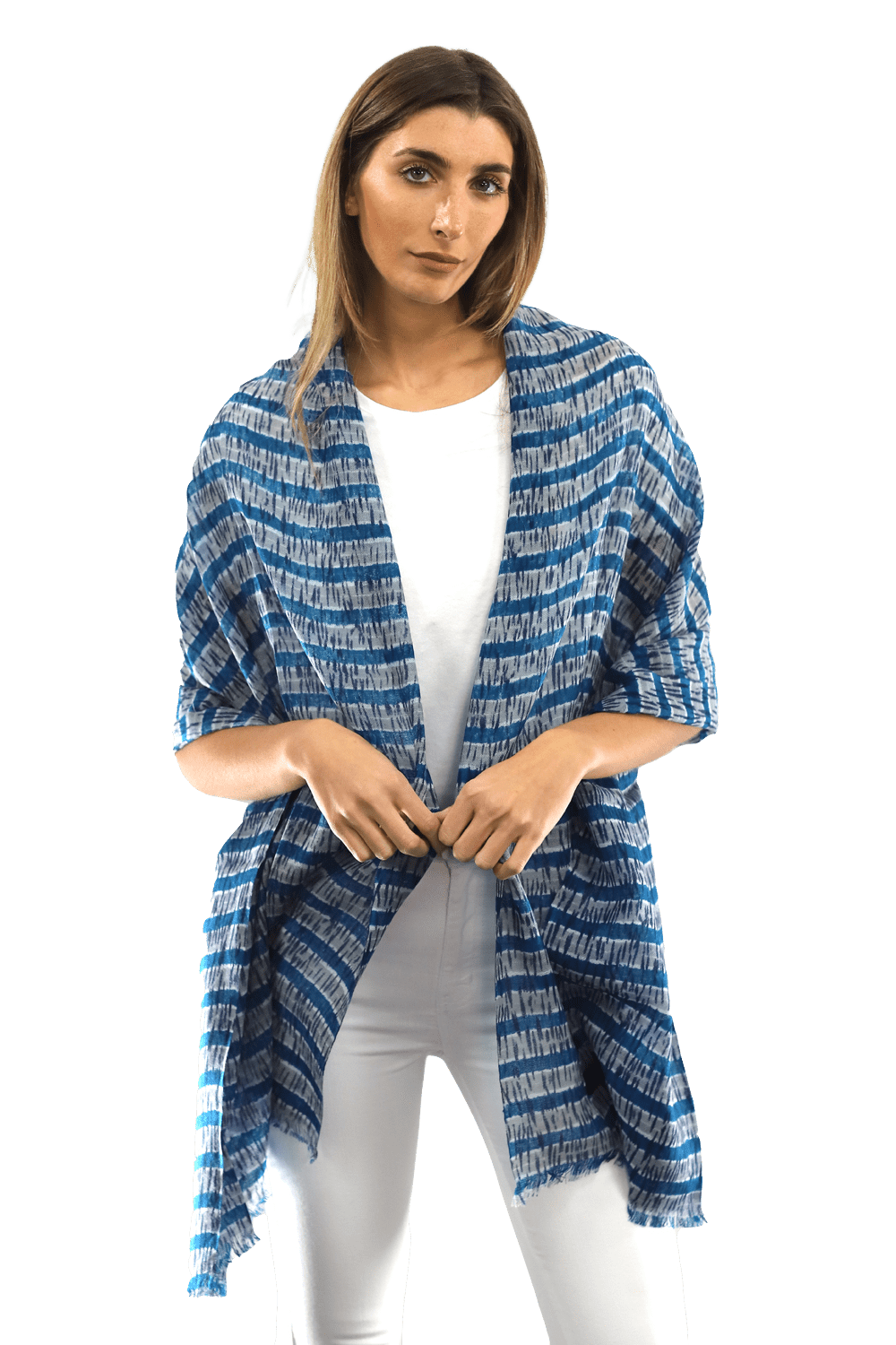 Tie Dye Light Print Scarf- Blue