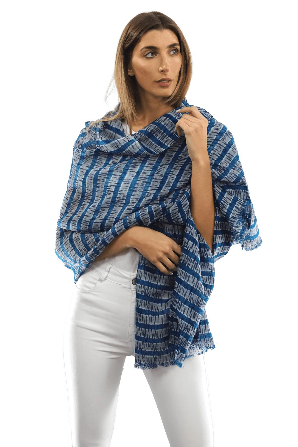 Tie Dye Light Print Scarf- Blue