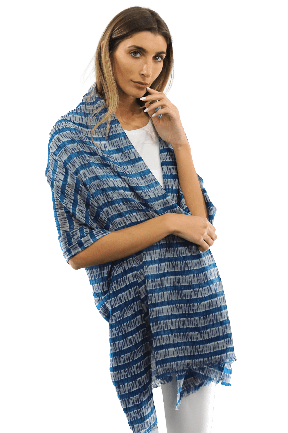 Tie Dye Light Print Scarf- Blue